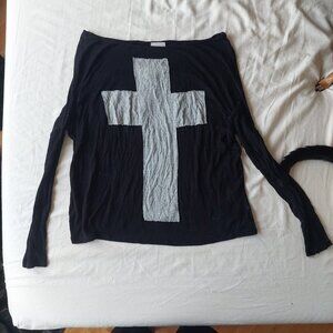 Solemio Sheer Long-Sleeve Cross Top, Size Small